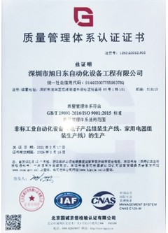 2021 Quality Management System Certificate